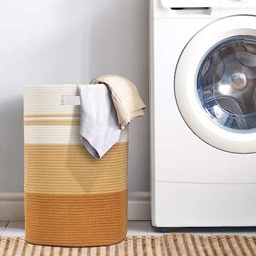 Fixwal Laundry Basket, 75L Rope Basket, 16x13x22 Inches Storage Baskets, Large Laundry Hamper, Woven Basket for Living Room, Toys, Towels, Clothes