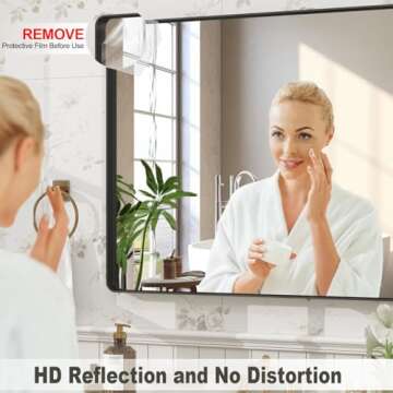 VANLIO 40x36 Inch Black Framed Bathroom Mirror for Wall, Black Metal Framed Mirror, Rounded Rectangle Bathroom Vanity Mirror, Anti-Rust, Shatterproof (Horizontal/Vertical)