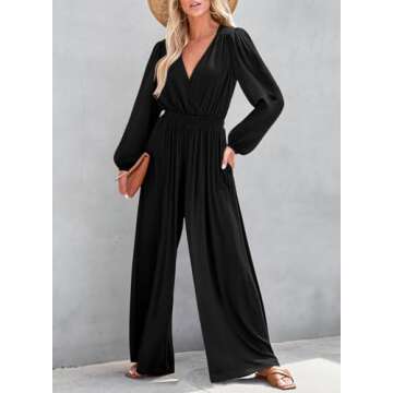 Dokotoo Women's Elegant Deep V Neck Jumpsuit with Pockets for Summer 2024 Resort Wear