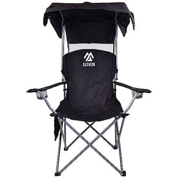 Elevon Camp Chairs with Shade Canopy Chair Folding Camping Recliner Support with Carrying Bag, Black