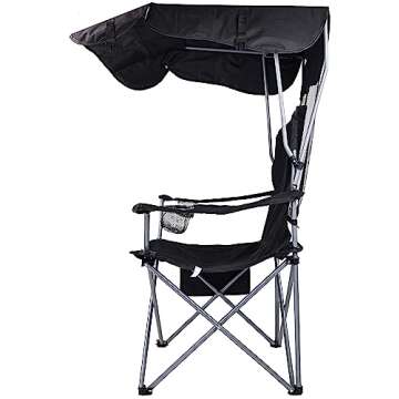 Elevon Camp Chairs with Shade Canopy Chair Folding Camping Recliner Support with Carrying Bag, Black