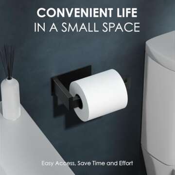 Auxmir Toilet Paper Holder Self Adhesive, Premium Thicken SUS304 Stainless Steel Rustproof Toilet Roll Holder No Drilling, Wall Mount Toilet Tissue Holder for Bathroom Kitchen Washroom RV, Matte Black