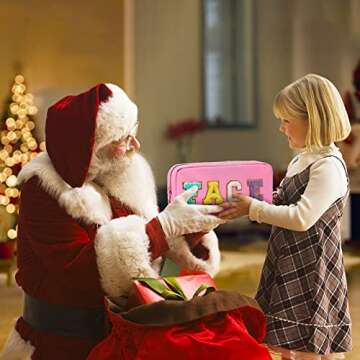 Preppy Patch Makeup Bag-Nylon Cosmetic Preppy Makeup Face Bag with Zipper-Varsity Chenille Letter Makeup Travel Organizer Valentines Bag that Kid Valentines Day Present for Her and Him