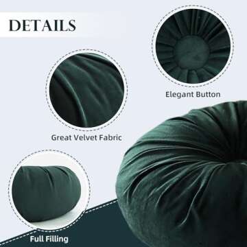 GOUTO 15” Round Throw Pillow Velvet Pleated Round Decorative Pillows Cushion Vintage Solid Color Chair Floor Pillow for Couch Bed Home Decor (Plum)