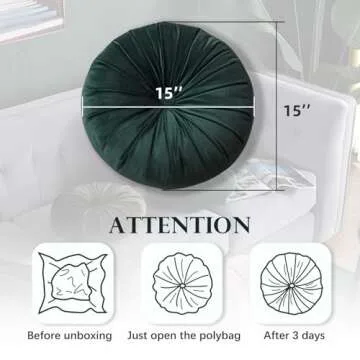 GOUTO 15” Round Throw Pillow Velvet Pleated Round Decorative Pillows Cushion Vintage Solid Color Chair Floor Pillow for Couch Bed Home Decor (Plum)