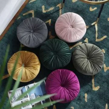 GOUTO 15” Round Throw Pillow Velvet Pleated Round Decorative Pillows Cushion Vintage Solid Color Chair Floor Pillow for Couch Bed Home Decor (Plum)