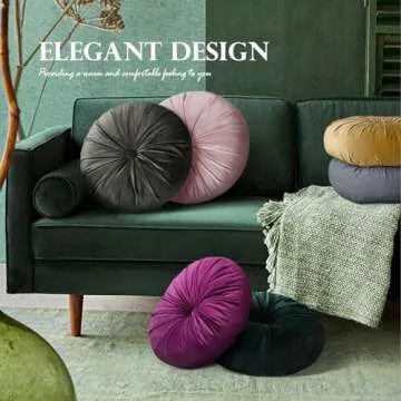 GOUTO 15” Round Throw Pillow Velvet Pleated Round Decorative Pillows Cushion Vintage Solid Color Chair Floor Pillow for Couch Bed Home Decor (Plum)