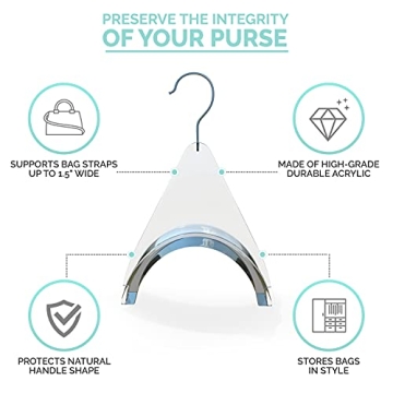 CLOSETLY Handbag Hangers, New Luxury Acrylic Purse and Bag Holder Hook, Closet Storage and Organization Display (Pack of 3)