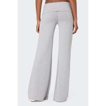 Women Fold Over Yoga Pants Low Rise Wide Leg Sweatpants Flare Leggings Skinny Y2K Striped Lounge Pants Grey