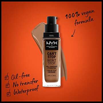 NYX PROFESSIONAL MAKEUP Can't Stop Won't Stop Foundation, 24h Full Coverage Matte Finish - Mahogany
