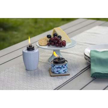 TIKI Brand 3-Pack Table Torch Glass Herringbone Ivory - Decorative Table Top Torches for Outdoor, Pa...