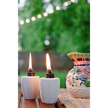 TIKI Brand 3-Pack Table Torch Glass Herringbone Ivory - Decorative Table Top Torches for Outdoor, Patio, Backyard and Garden, 5.75 in, 1118120
