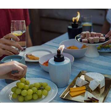 TIKI Brand 3-Pack Table Torch Glass Herringbone Ivory - Decorative Table Top Torches for Outdoor, Patio, Backyard and Garden, 5.75 in, 1118120