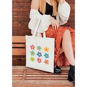 Haukea Canvas Tote Bag for Women Aesthetic Cute Flower Tote Bags Book Tote Beach Bags Reusable Groce...