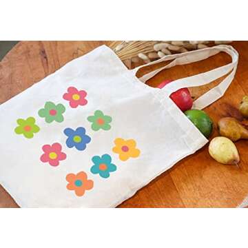 Haukea Canvas Tote Bag for Women Aesthetic Cute Flower Tote Bags Book Tote Beach Bags Reusable Grocery Bags