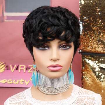VRZ Short Human Hair Wigs for Black Women - Pixie Cut