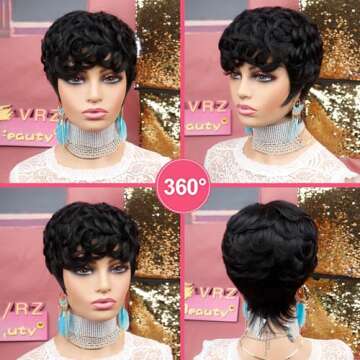 VRZ Short Human Hair Wigs for Black Women - Pixie Cut
