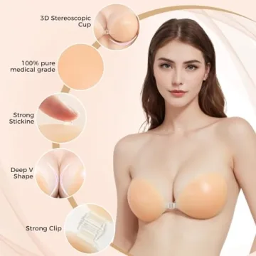AURUZA Adhesive Bra - Strapless Silicone Push Up for Women