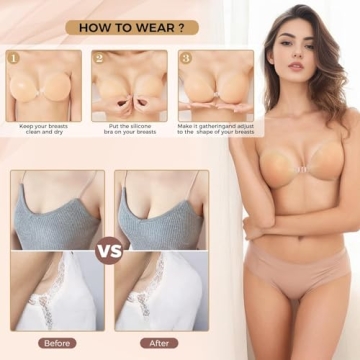 AURUZA Adhesive Bra - Strapless Silicone Push Up for Women