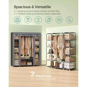 SONGMICS Portable Closet Wardrobe with 12 Compartments
