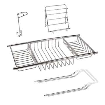 Insputer Stainless Steel Bathtub Caddy Tray, Expandable Bath Tub Tray Racks Shower Organizer for Luxury Bathroom with iPad Book Holder&Removable Wine Glass Holder Bath Accessories