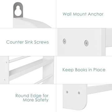 FOTOSOK Kids Bookshelf - Stylish Wall Mount Organizer