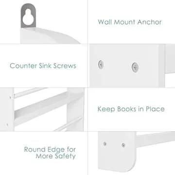 FOTOSOK Kids Bookshelf - Stylish Wall Mount Organizer