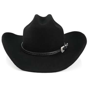 100% Wool Western Cowboy Hat for Men Women Classic Fedora Hat Felt Cowgirls Hats with Two Decorative Bands (US, Alpha, Medium, X-Large, Black-A)