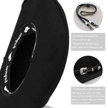 100% Wool Western Cowboy Hat for Men Women Classic Fedora Hat Felt Cowgirls Hats with Two Decorative Bands (US, Alpha, Medium, X-Large, Black-A)