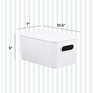 Superio Ribbed Collection Decorative Plastic Storage Bins - 2 Pack, Medium White