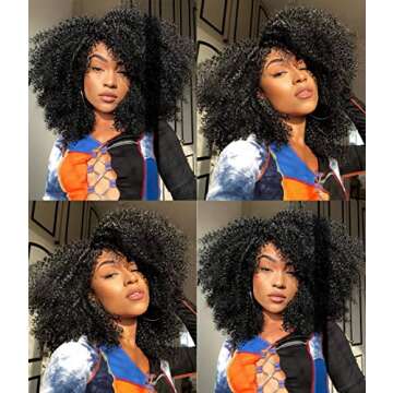 ANNISOUL 16Inch Curly Wigs for Black Women Black Afro Bomb Curly Wig with Bangs Synthetic Fiber Glueless Long Kinky Curly Hair