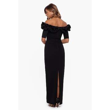 Xscape Women's Long Off The Shoulder Scuba Crepe Dress in Black