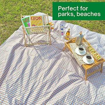 Beyond Thursday ESLA Cute Gingham Picnic Blanket, Waterproof Foldable, in Large 80x60in and Extra Large 80x80in, Portable Compact Beach Blanket, Oversized XL Outdoor Mat, Tan Gingham
