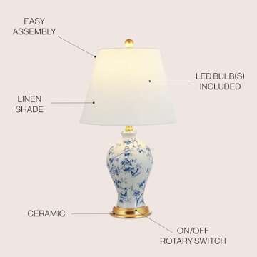 JONATHAN Y JYL3009B Grace 24" Floral Classic LED Table Lamp Cottage Traditional Bedside Desk Nightst...
