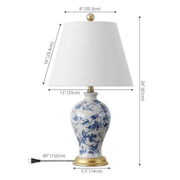 JONATHAN Y JYL3009B Grace 24" Floral Classic LED Table Lamp Cottage Traditional Bedside Desk Nightstand Lamp for Bedroom Living Room Office College Bookcase LED Bulb Included, Blue/White