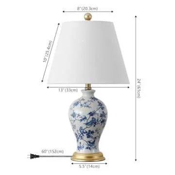 JONATHAN Y JYL3009B Grace 24" Floral Classic LED Table Lamp Cottage Traditional Bedside Desk Nightstand Lamp for Bedroom Living Room Office College Bookcase LED Bulb Included, Blue/White