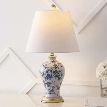 JONATHAN Y JYL3009B Grace 24" Floral Classic LED Table Lamp Cottage Traditional Bedside Desk Nightstand Lamp for Bedroom Living Room Office College Bookcase LED Bulb Included, Blue/White