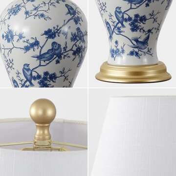 JONATHAN Y JYL3009B Grace 24" Floral Classic LED Table Lamp Cottage Traditional Bedside Desk Nightstand Lamp for Bedroom Living Room Office College Bookcase LED Bulb Included, Blue/White