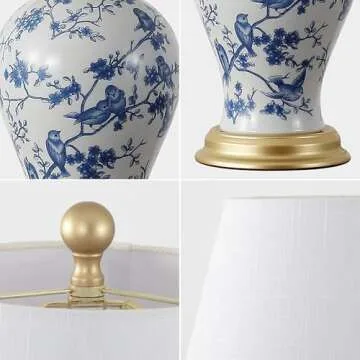 JONATHAN Y JYL3009B Grace 24" Floral Classic LED Table Lamp Cottage Traditional Bedside Desk Nightstand Lamp for Bedroom Living Room Office College Bookcase LED Bulb Included, Blue/White