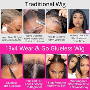 13x4 HD Lace Front Wigs - Glueless & Pre-Plucked for Convenience