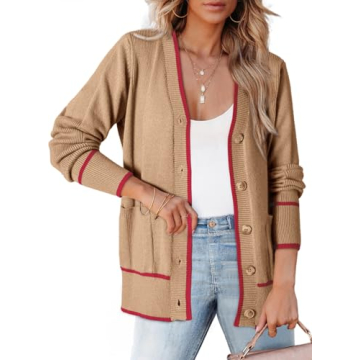 Dokotoo 2024 Fashion Cardigan: Lightweight, Color Block, Open Front for Ladies