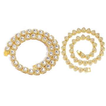 DIDISEE Gold Silver Cuban Link Chain for Women Heart Tennis Necklaces Diamond Chain Choker Necklace Layered Necklace Rhinestone Bling Necklace for Women Hip Hop Jewelry