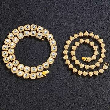 DIDISEE Gold Silver Cuban Link Chain for Women Heart Tennis Necklaces Diamond Chain Choker Necklace Layered Necklace Rhinestone Bling Necklace for Women Hip Hop Jewelry