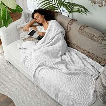 Comfy Cubs Throw Muslin Blanket, Large Size 50” x 60”, 6 Layer Cooling Cotton Softness, Breathab...