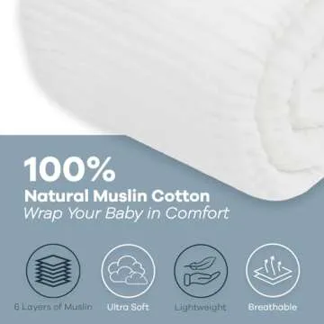 Comfy Cubs Throw Muslin Blanket, Large Size 50” x 60”, 6 Layer Cooling Cotton Softness, Breathable & Warm Throw for Bedroom, Living Room Couch (White, Throw - Muslin)