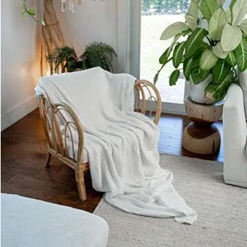 Comfy Cubs Throw Muslin Blanket, Large Size 50” x 60”, 6 Layer Cooling Cotton Softness, Breathable & Warm Throw for Bedroom, Living Room Couch (White, Throw - Muslin)
