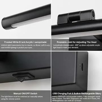 Battery Operated Dimmable Wall Lights for Art Display