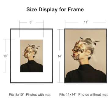 Fkvat 11x14 Picture Frame Set of 4, Matted Black Simple Modern Brushed Thin Aluminum Metal Photo Fra...