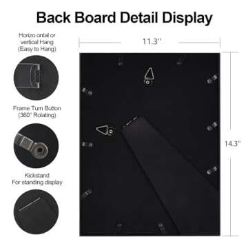 Fkvat 11x14 Picture Frame Set of 4, Matted Black Simple Modern Brushed Thin Aluminum Metal Photo Frame Fits 8x10 with Mat or 11 x 14 without Mat Vertical and Horizontal for Tabletop and Wall Mounting