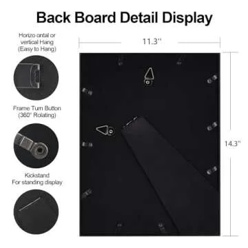 Fkvat 11x14 Picture Frame Set of 4, Matted Black Simple Modern Brushed Thin Aluminum Metal Photo Frame Fits 8x10 with Mat or 11 x 14 without Mat Vertical and Horizontal for Tabletop and Wall Mounting